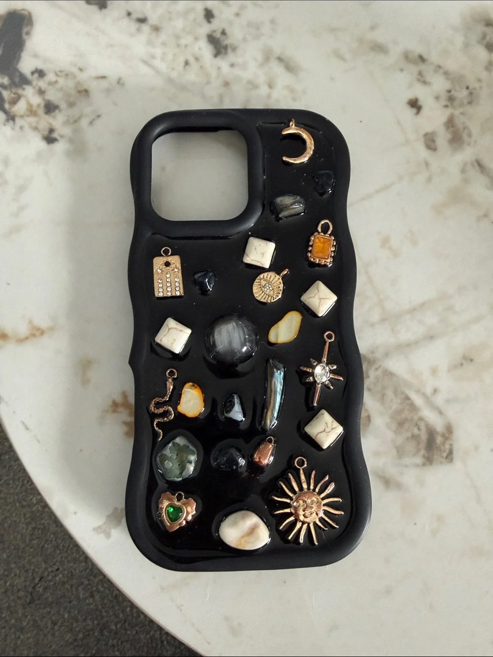 iPhone 16 Pro Max - Black Decorative Phone Case with Gold Accents